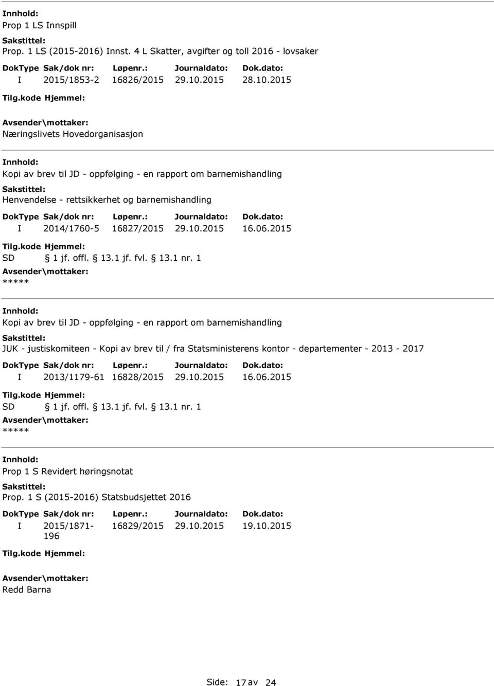 Henvendelse - rettsikkerhet og barnemishandling 2014/1760-5 16827/2015 16.06.2015 SD 1 jf. offl. 13.1 jf. fvl. 13.1 nr.