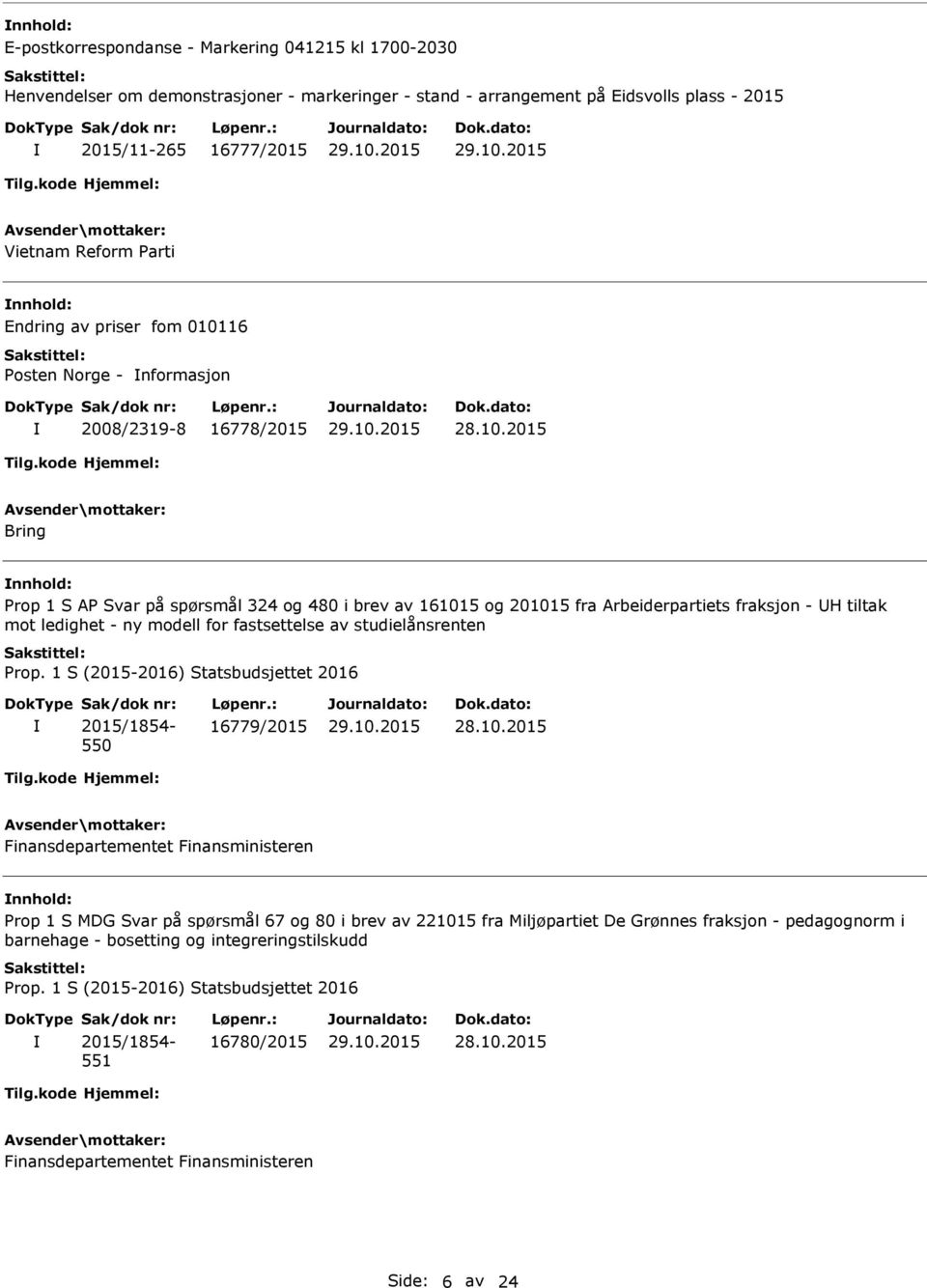 480 i brev av 161015 og 201015 fra Arbeiderpartiets fraksjon - UH tiltak mot ledighet - ny modell for fastsettelse av studielånsrenten 550 16779/2015 nnhold: Prop 1 S