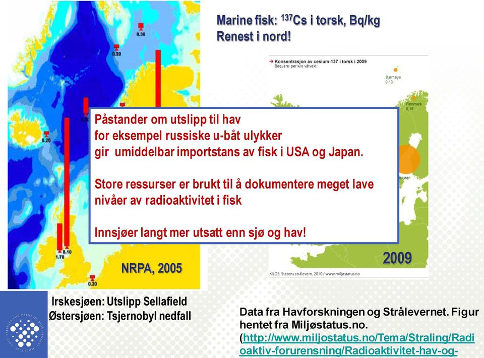 Store ressurser er brukt til å dokumentere meget lave nivåer av radioaktivitet i fisk Innsjøer langt mer utsatt enn sjø og hav!