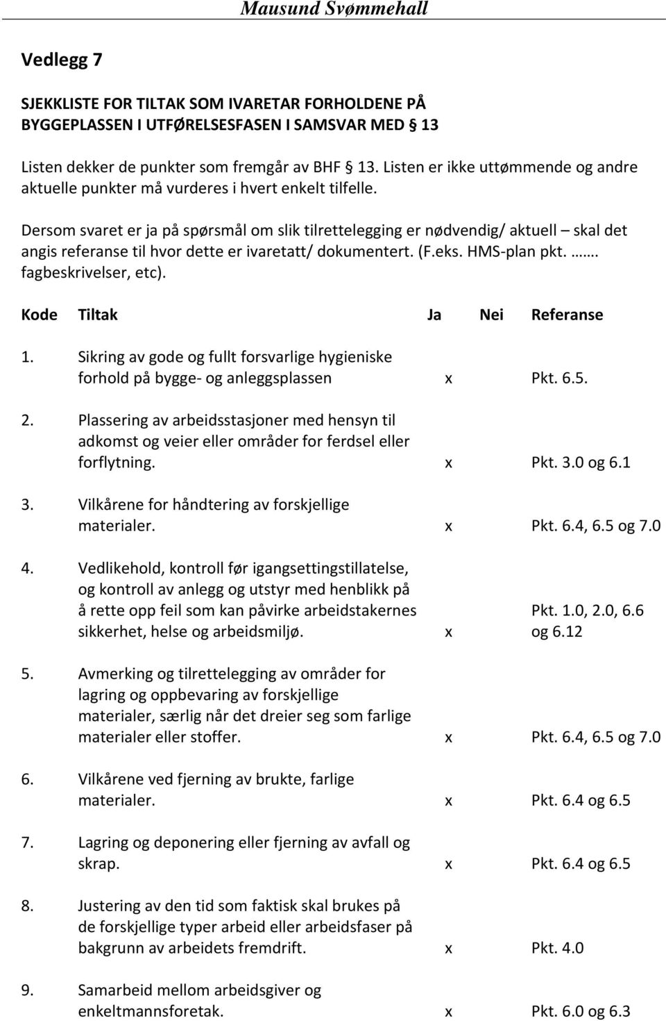 Dersom svaret er ja på spørsmål om slik tilrettelegging er nødvendig/ aktuell skal det angis referanse til hvor dette er ivaretatt/ dokumentert. (F.eks. HMS plan pkt.. fagbeskrivelser, etc).