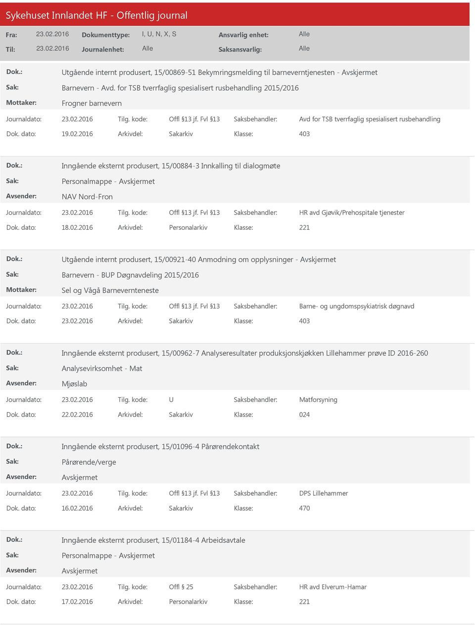 2016 Arkivdel: Sakarkiv Inngående eksternt produsert, 15/00884-3 Innkalling til dialogmøte Personalmappe - NAV Nord-Fron HR avd Gjøvik/Prehospitale tjenester Dok. dato: 18.02.