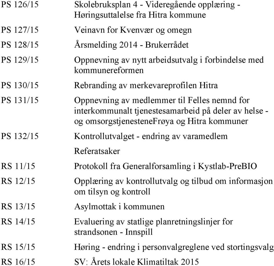 nemnd for interkommunalt tjenestesamarbeid på deler av helse - og omsorgstjenestenefrøya og Hitra kommuner Kontrollutvalget - endring av varamedlem Referatsaker Protokoll fra Generalforsamling i