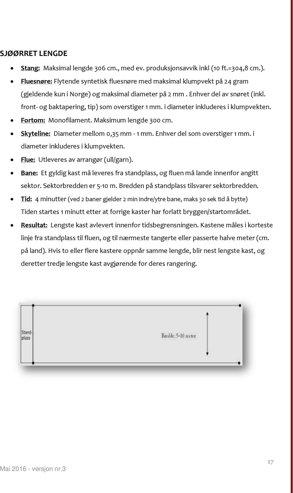 front- og baktapering, tip) som overstiger 1 mm. i diameter inkluderes i klumpvekten. Fortom: Monofilament. Maksimum lengde 300 cm. Skyteline: Diameter mellom 0,35 mm - 1 mm.