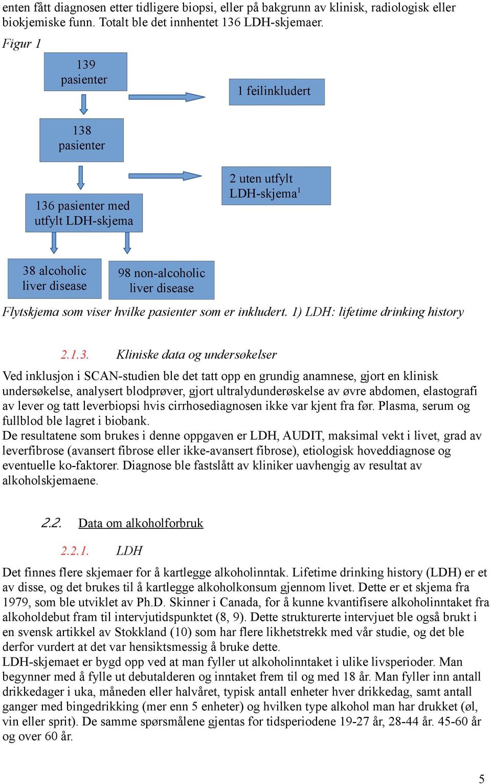 som viser hvilke pasienter som er inkludert. 1) LDH: lifetime drinking history 2.1.3.