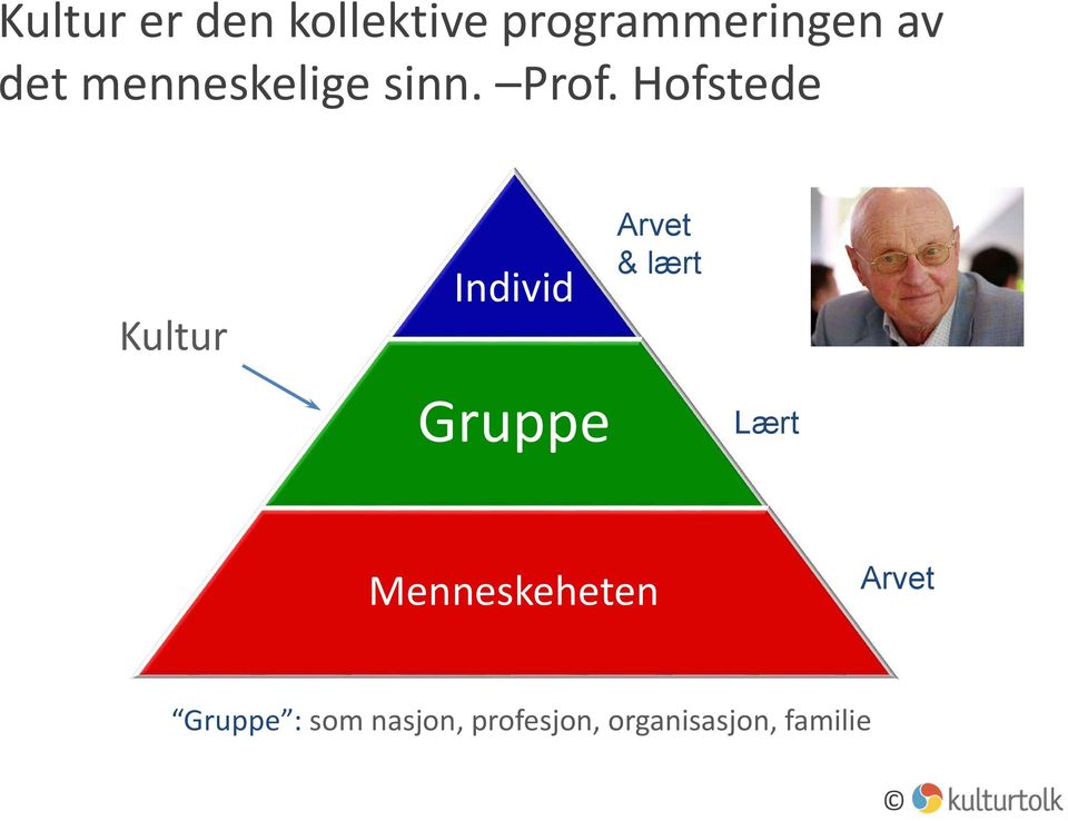 Hofstede Kultur Individ Arvet & lært Gruppe Lært