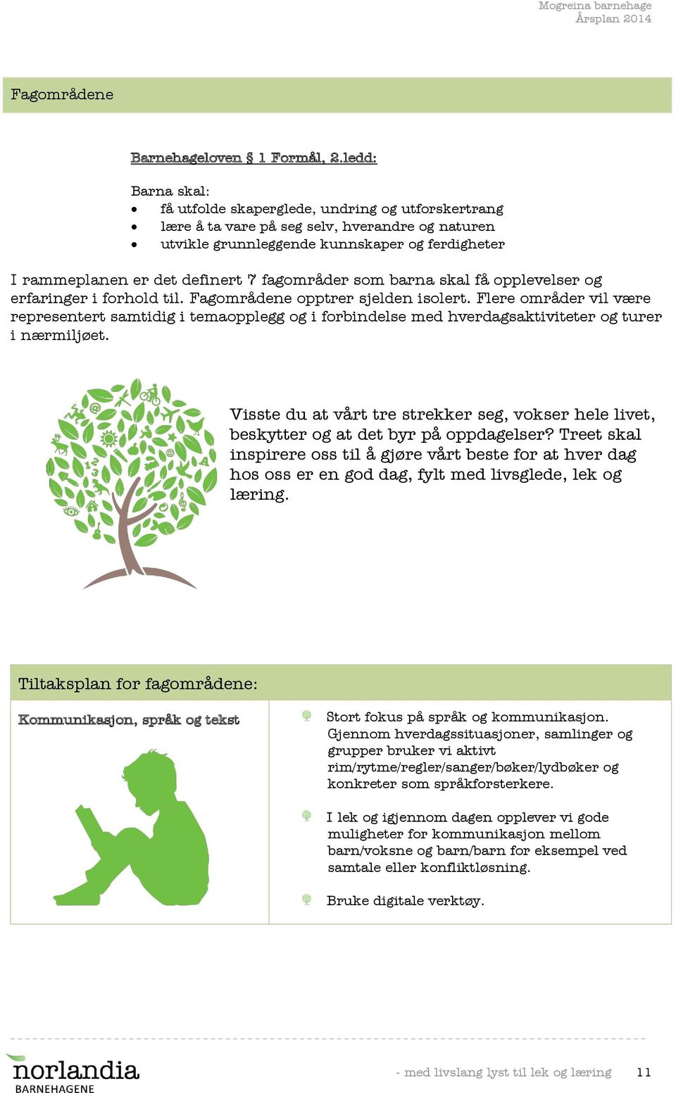 fagområder som barna skal få opplevelser og erfaringer i forhold til. Fagområdene opptrer sjelden isolert.