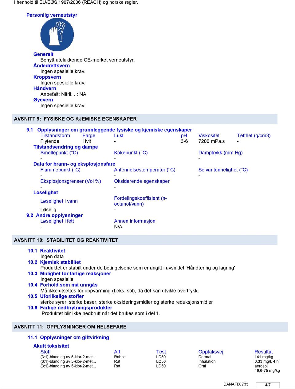 s Tilstandsendring og dampe Smeltepunkt ( C) Kokepunkt ( C) Damptrykk (mm Hg) Data for brann og eksplosjonsfare Flammepunkt ( C) Antennelsestemperatur ( C) Selvantennelighet ( C) Eksplosjonsgrenser