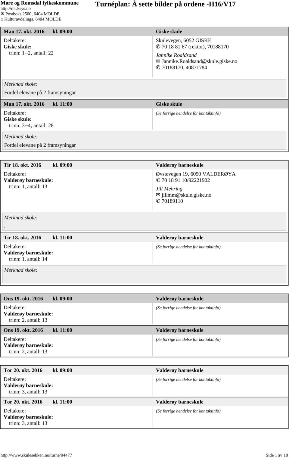 11:00 Giske skule Giske skule: trinn: 3 4, antall: 28 Fordel elevane på 2 framsyningar Tir 18. okt. 2016 kl.