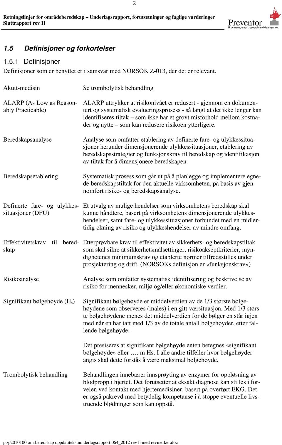 bølgehøyde (H s ) Se trombolytisk behandling ALARP uttrykker at risikonivået er redusert - gjennom en dokumentert og systematisk evalueringsprosess - så langt at det ikke lenger kan identifiseres