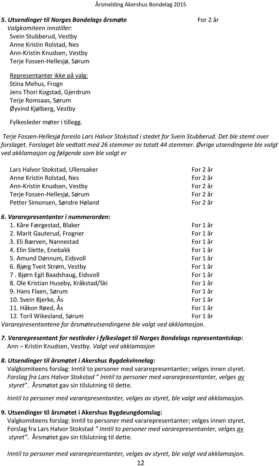 Terje Fossen-Hellesjø foreslo Lars Halvor Stokstad i stedet for Svein Stubberud. Det ble stemt over forslaget. Forslaget ble vedtatt med 26 stemmer av totalt 44 stemmer.
