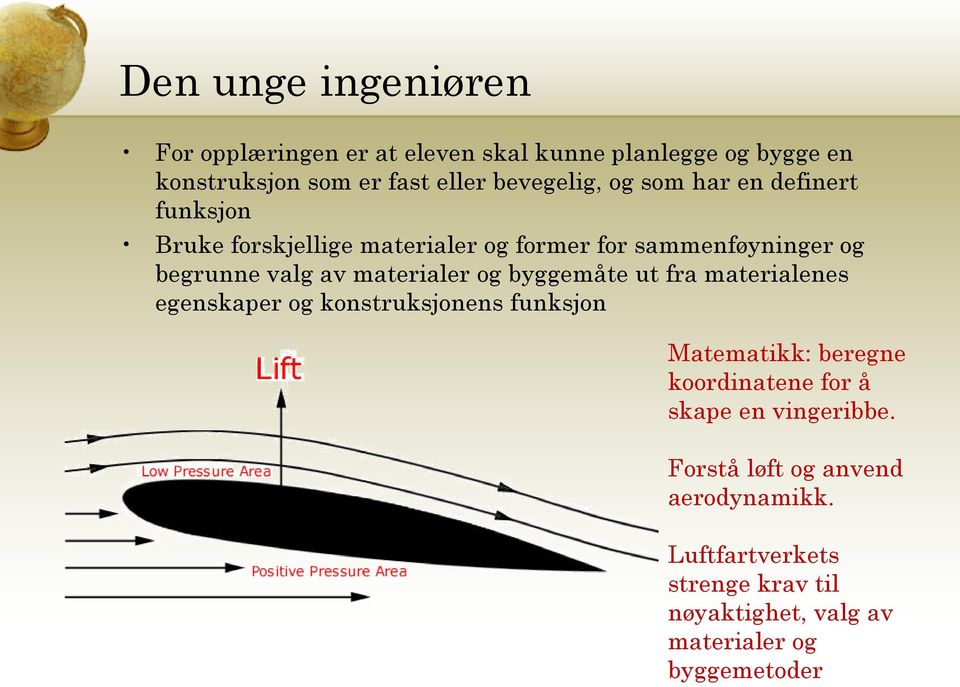 og byggemåte ut fra materialenes egenskaper og konstruksjonens funksjon Matematikk: beregne koordinatene for å skape en