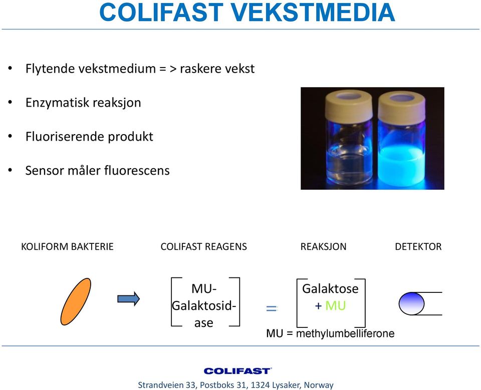 BAKTERIE COLIFAST REAGENS REAKSJON DETEKTOR MU- Galaktosidase =