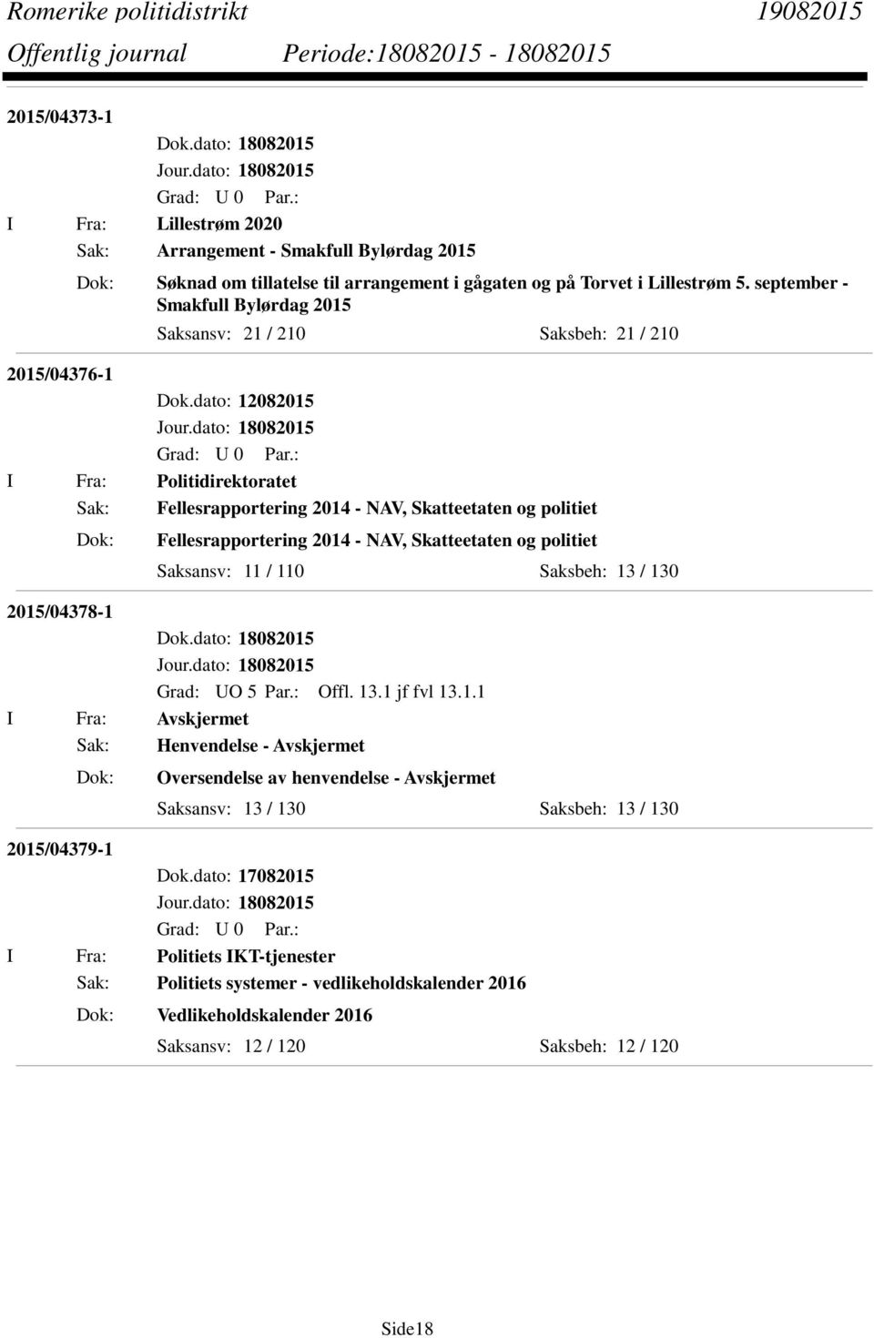 dato: 12082015 I Fra: Politidirektoratet Sak: Fellesrapportering 2014 - NAV, Skatteetaten og politiet Fellesrapportering 2014 - NAV, Skatteetaten og politiet Saksansv: 11 / 110