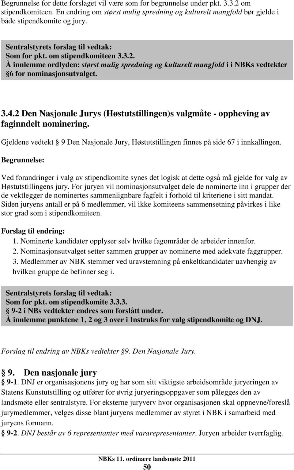 2 Den Nasjonale Jurys (Høstutstillingen)s valgmåte - oppheving av faginndelt nominering. Gjeldene vedtekt 9 Den Nasjonale Jury, Høstutstillingen finnes på side 67 i innkallingen.