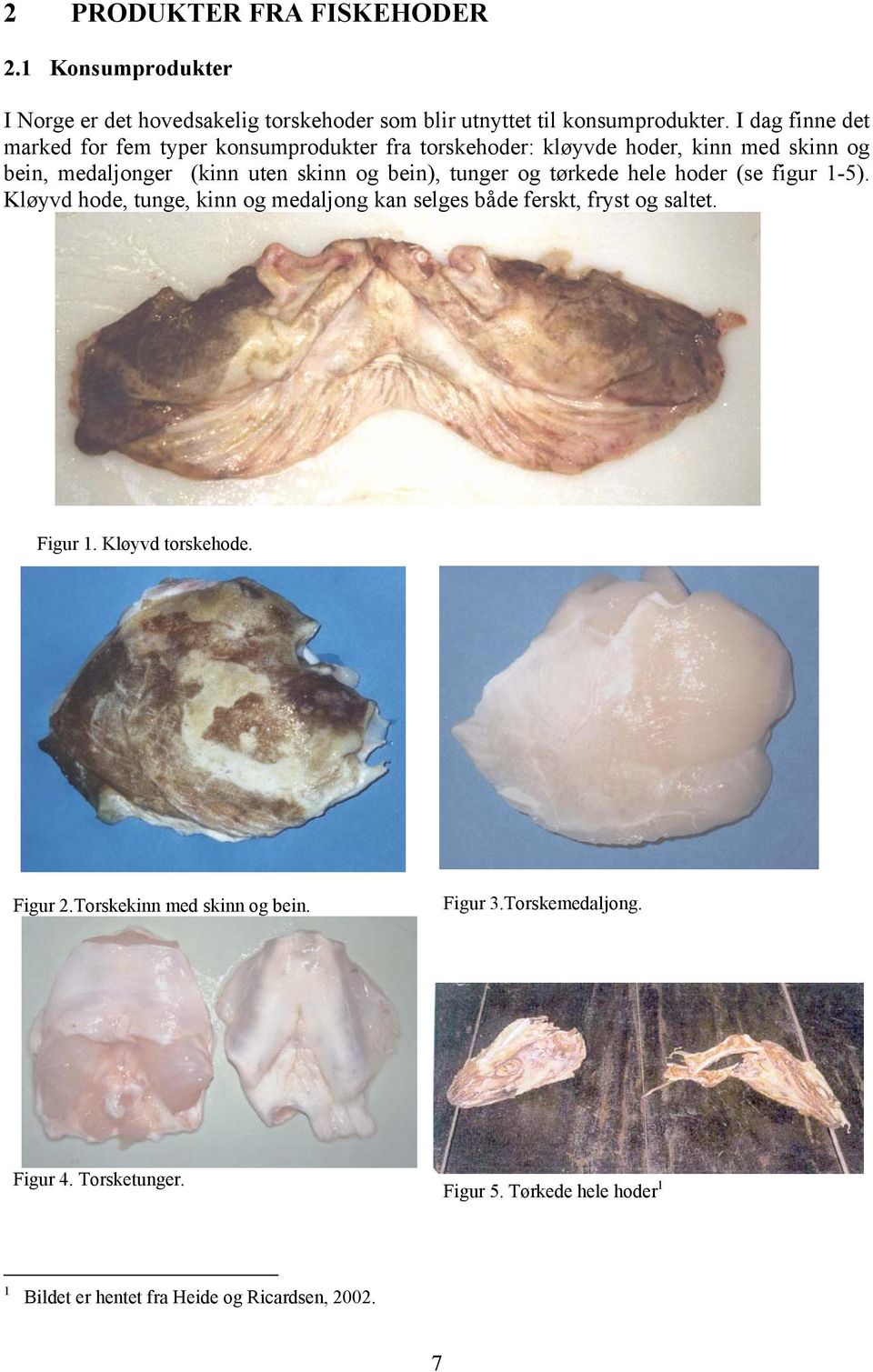 tunger og tørkede hele hoder (se figur 1-5). Kløyvd hode, tunge, kinn og medaljong kan selges både ferskt, fryst og saltet. Figur 1.