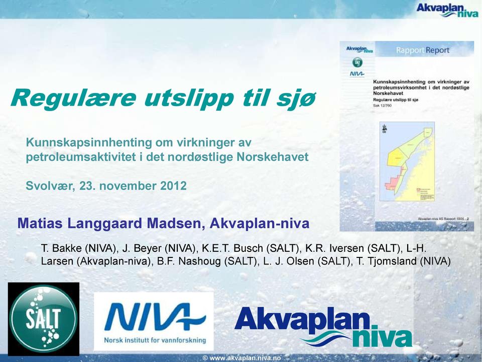 november 2012 Matias Langgaard Madsen, Akvaplan-niva T. Bakke (NIVA), J.