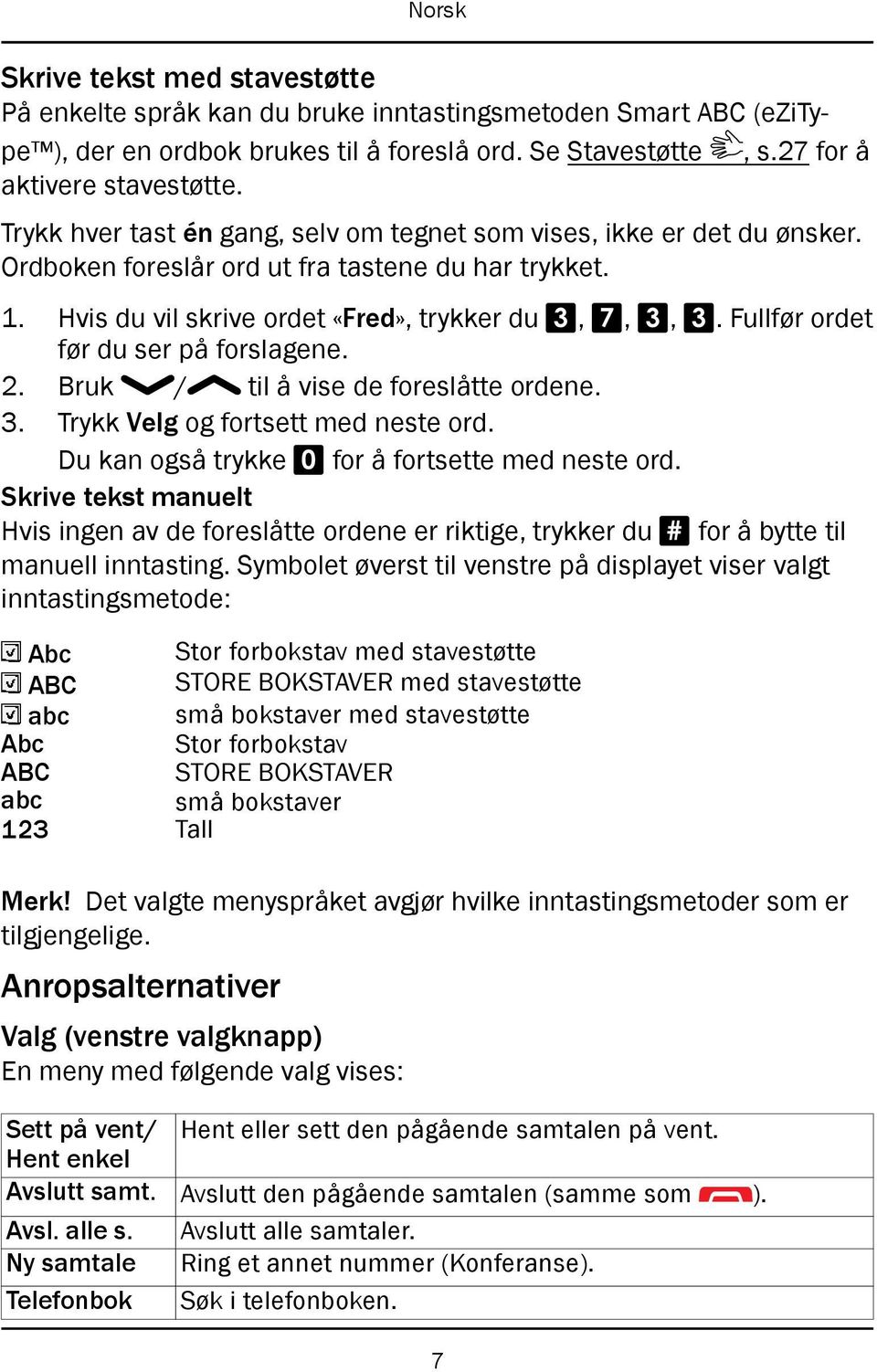 Fullfør ordet før du ser på forslagene. 2. Bruk / til å vise de foreslåtte ordene. 3. Trykk Velg og fortsett med neste ord. Du kan også trykke 0 for å fortsette med neste ord.