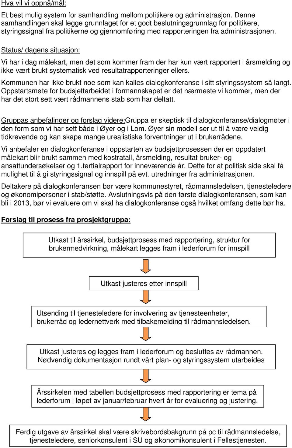 Status/ dagens situasjon: Vi har i dag målekart, men det som kommer fram der har kun vært rapportert i årsmelding og ikke vært brukt systematisk ved resultatrapporteringer ellers.