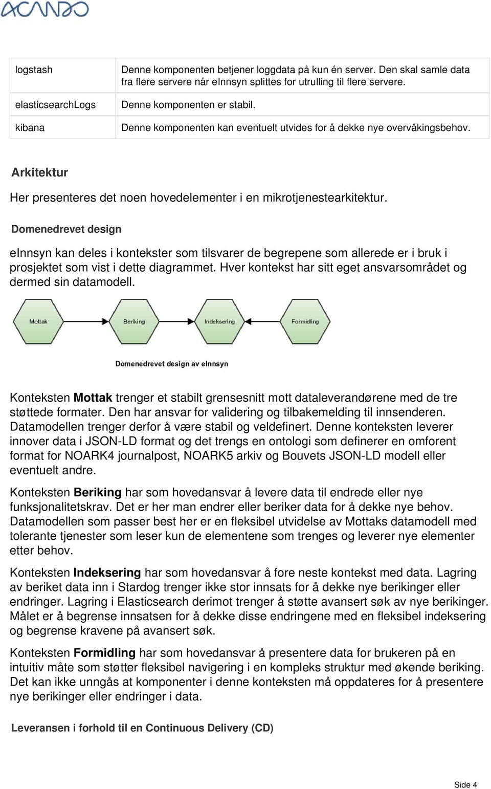 Domenedrevet design einnsyn kan deles i kontekster som tilsvarer de begrepene som allerede er i bruk i prosjektet som vist i dette diagrammet.