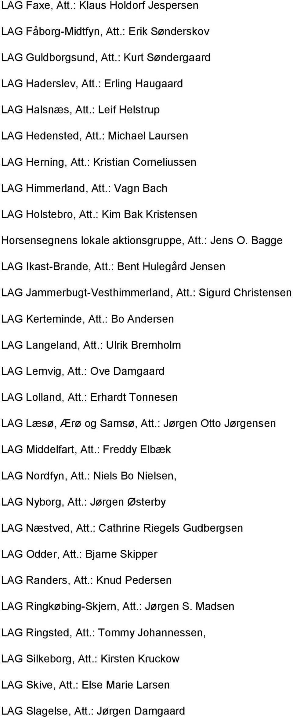 : Kim Bak Kristensen Horsensegnens lokale aktionsgruppe, Att.: Jens O. Bagge LAG Ikast-Brande, Att.: Bent Hulegård Jensen LAG Jammerbugt-Vesthimmerland, Att.: Sigurd Christensen LAG Kerteminde, Att.