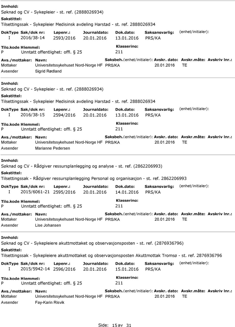 : Mottaker niversitetssykehuset Nord-Norge HF TE Marianne edersen nnhold: Søknad og CV - Rådgiver ressursplanlegging og analyse - st. ref.