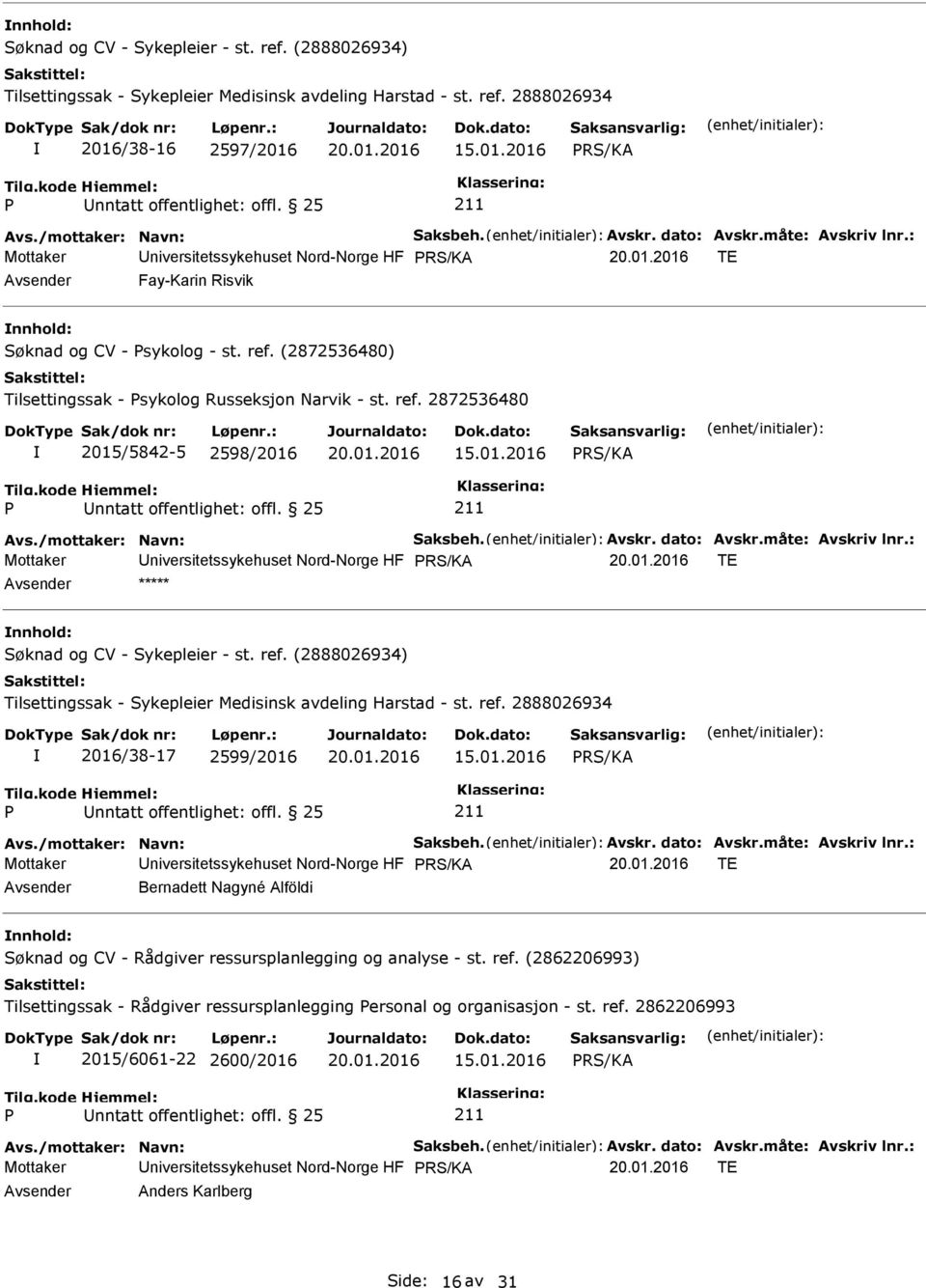 01.2016 Avs./mottaker: Navn: Saksbeh. Avskr. dato: Avskr.måte: Avskriv lnr.