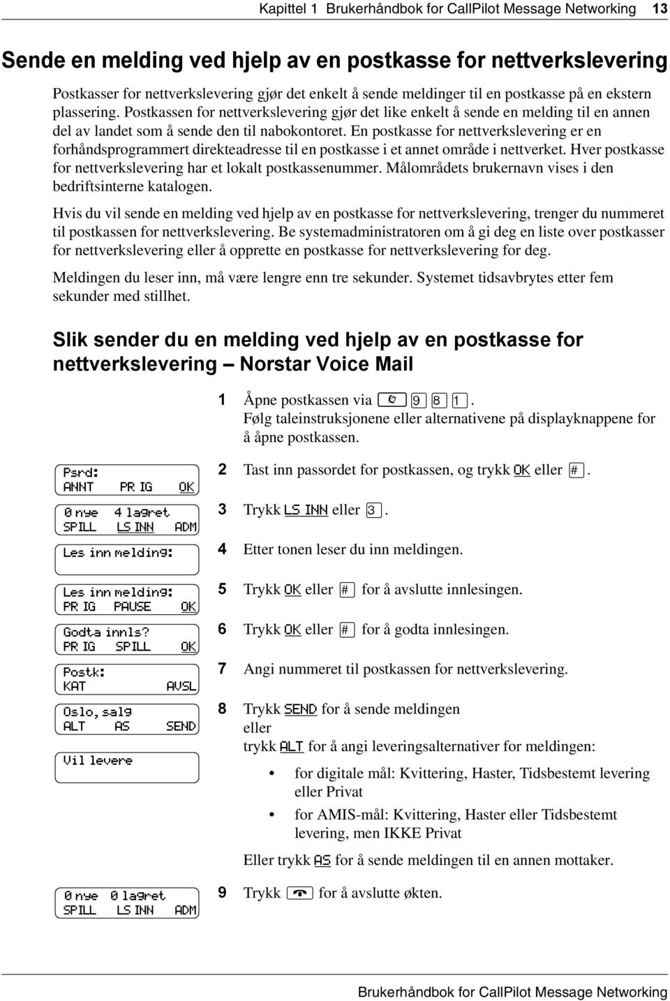 En postkasse for nettverkslevering er en forhåndsprogrammert direkteadresse til en postkasse i et annet område i nettverket. Hver postkasse for nettverkslevering har et lokalt postkassenummer.