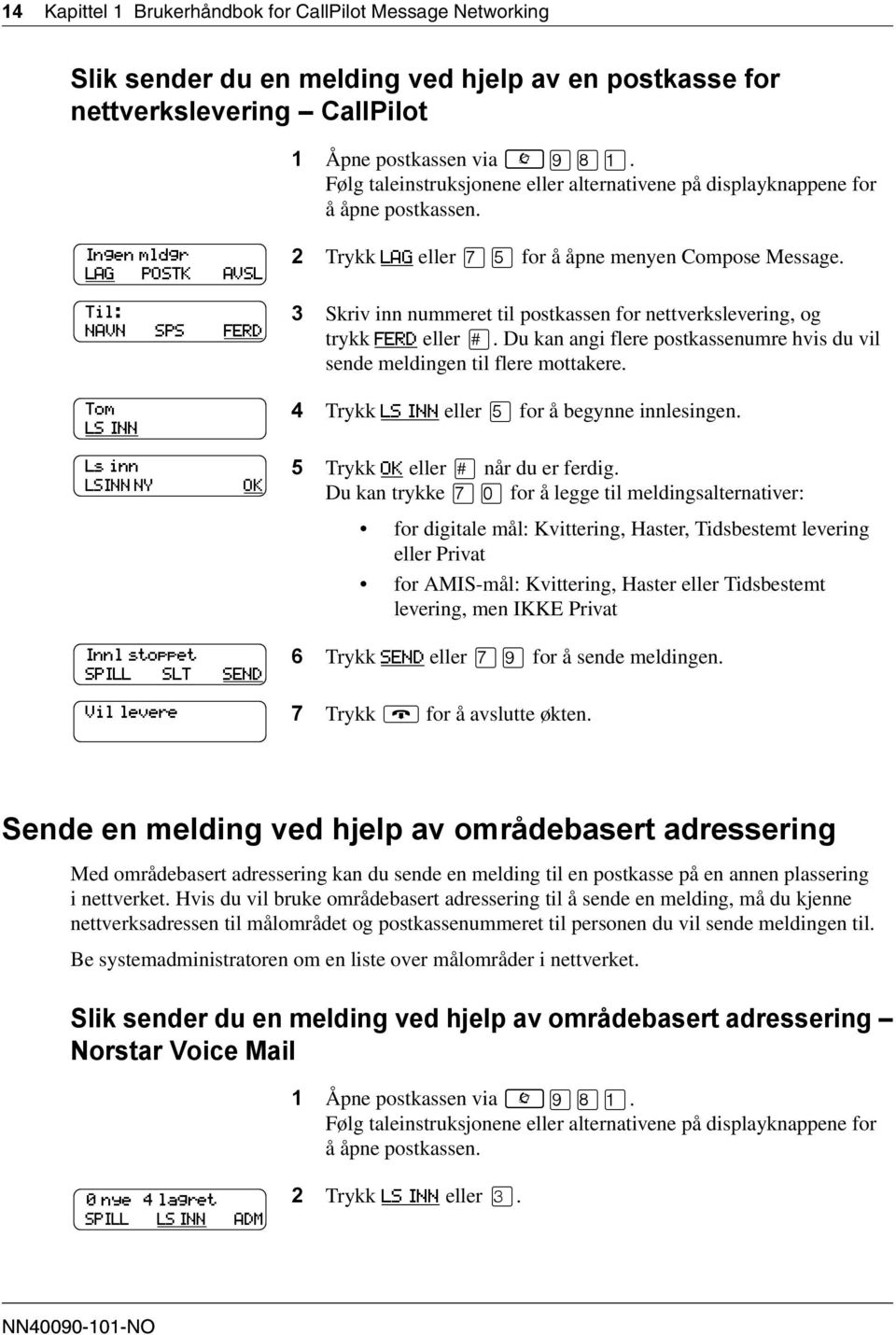 3 Skriv inn nummeret til postkassen for nettverkslevering, og trykk FERD. Du kan angi flere postkassenumre hvis du vil sende meldingen til flere mottakere. 4 Trykk LS INN fi for å begynne innlesingen.