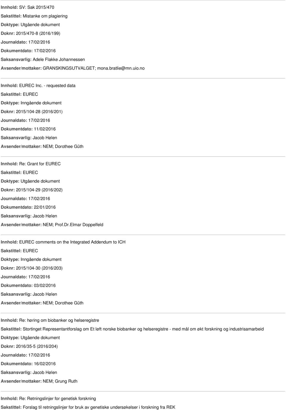 (2016/202) Dokumentdato: 22/01/2016 Avsender/mottaker: NEM; Prof.Dr.