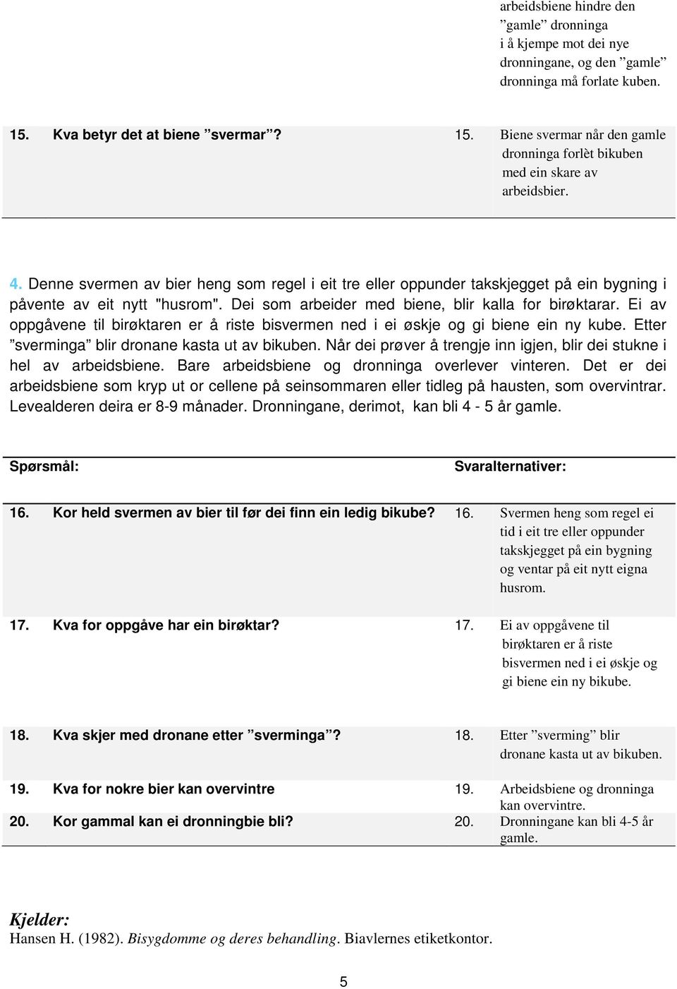 Denne svermen av bier heng som regel i eit tre eller oppunder takskjegget på ein bygning i påvente av eit nytt "husrom". Dei som arbeider med biene, blir kalla for birøktarar.