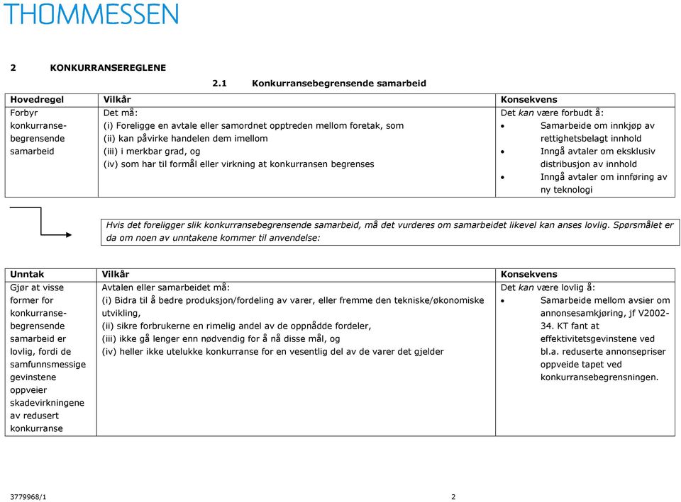 merkbar grad, og (iv) som har til formål eller virkning at konkurransen begrenses Samarbeide om innkjøp av rettighetsbelagt innhold Inngå avtaler om eksklusiv distribusjon av innhold Inngå avtaler om