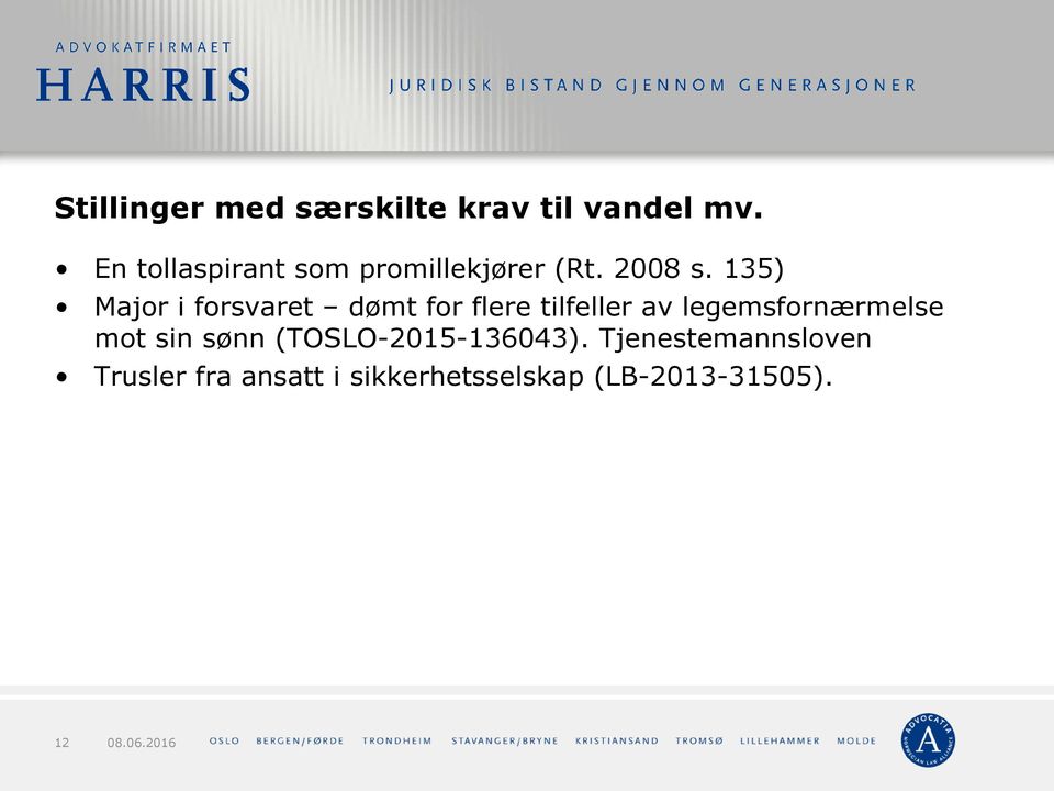 135) Major i forsvaret dømt for flere tilfeller av legemsfornærmelse