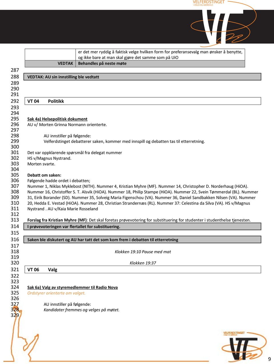 Sak 4a) Helsepolitisk dokument AU v/ Morten Grinna Normann orienterte. Velferdstinget debatterer saken, kommer med innspill og debatten tas til etterretning.