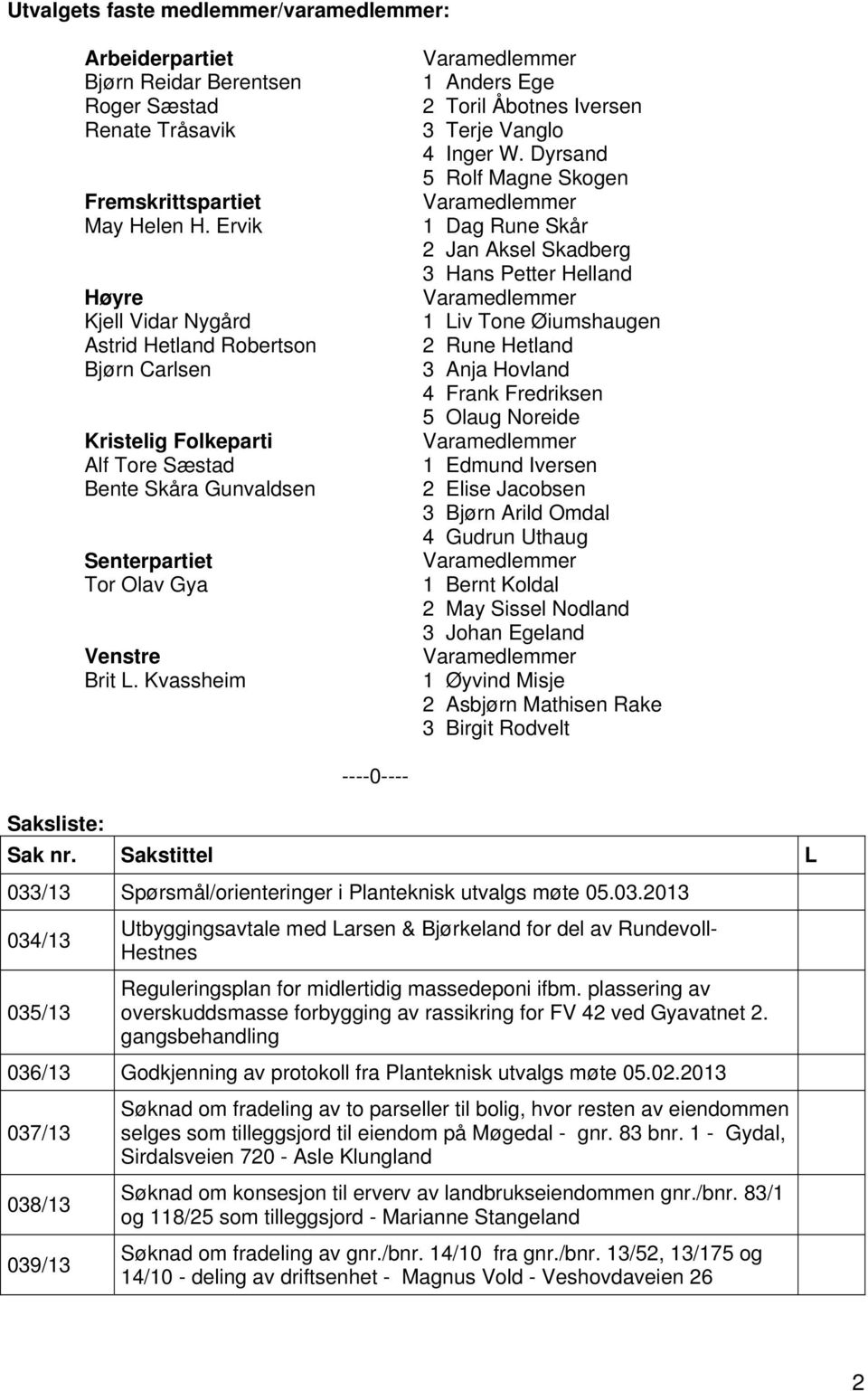 Kvassheim Varamedlemmer 1 Anders Ege 2 Toril Åbotnes Iversen 3 Terje Vanglo 4 Inger W.