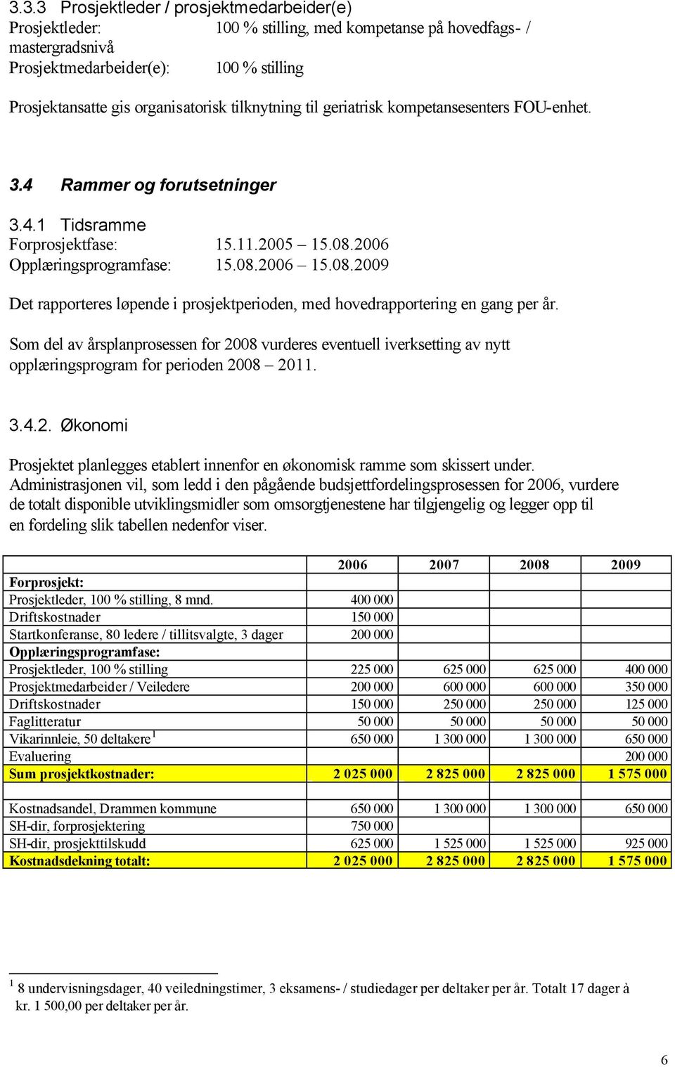 2006 Opplæringsprogramfase: 15.08.2006 15.08.2009 Det rapporteres løpende i prosjektperioden, med hovedrapportering en gang per år.