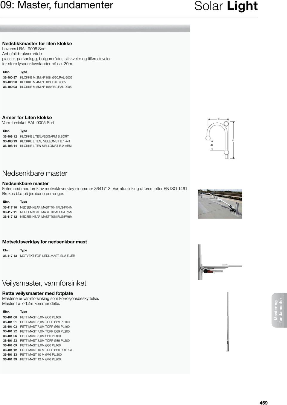 5M,NF108,Ø60,RAL 9005 Armer for Liten klokke Varmforsinket RAL 9005 Sort 36 408 12 KLOKKE LITEN,VEGGARM B,SORT 36 408 13 KLOKKE LITEN, MELLOMST B.1-AR 36 408 14 KLOKKE LITEN MELLOMST B.