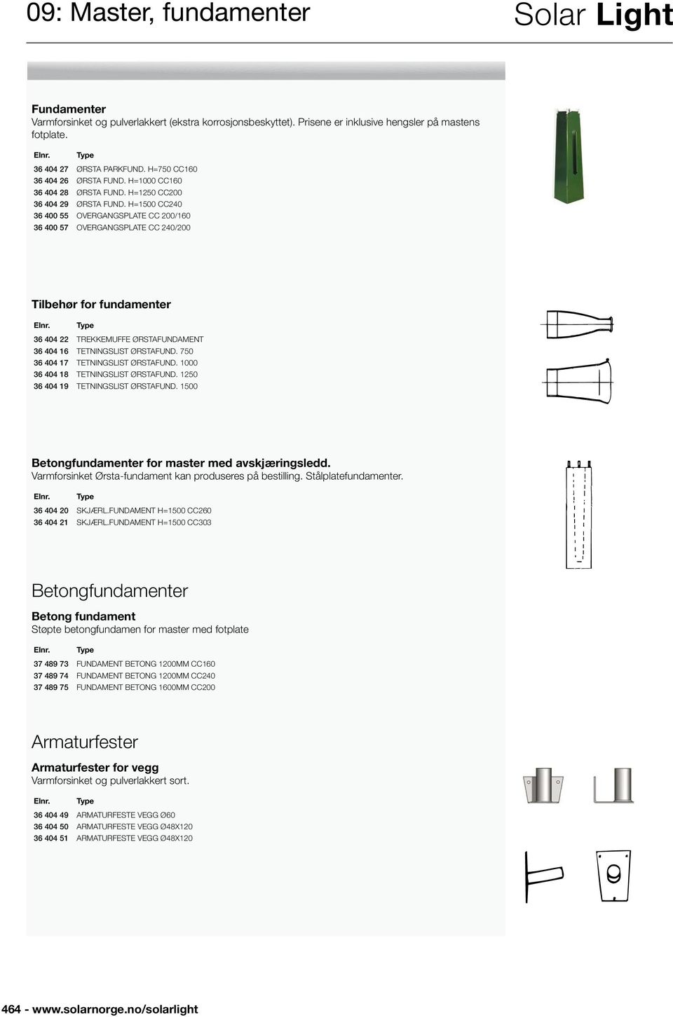 H=1500 CC240 36 400 55 OVERGANGSPLATE CC 200/160 36 400 57 OVERGANGSPLATE CC 240/200 Tilbehør for fundamenter 36 404 22 TREKKEMUFFE ØRSTAFUNDAMENT 36 404 16 TETNINGSLIST ØRSTAFUND.