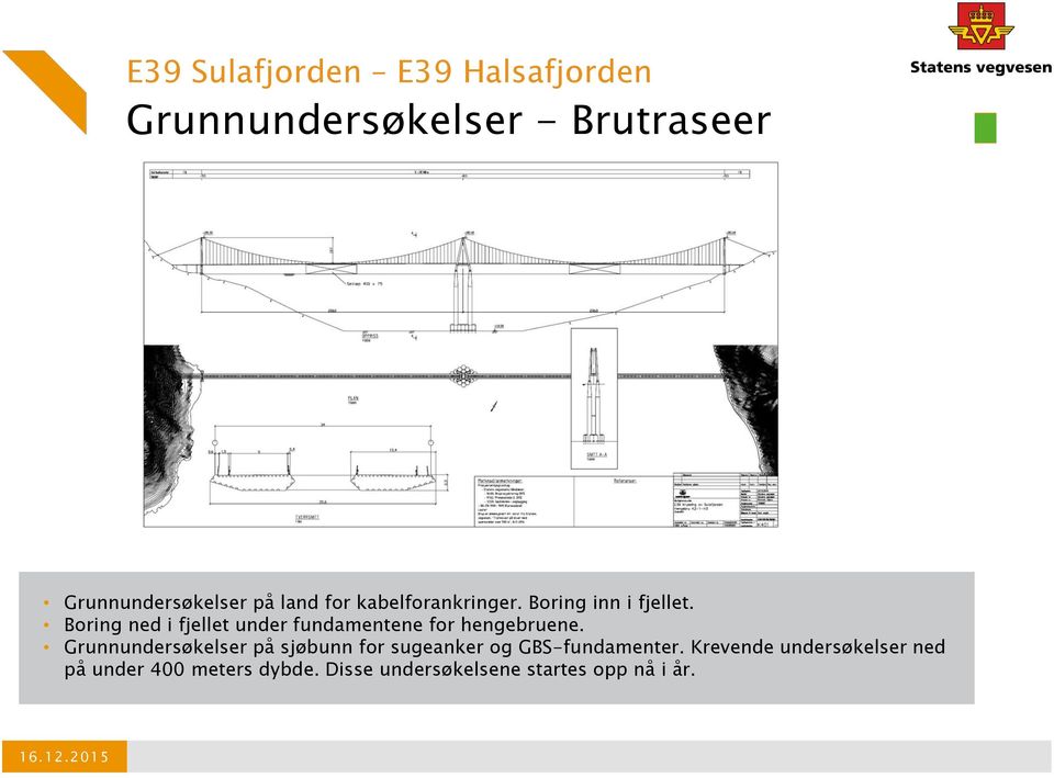 Boring ned i fjellet under fundamentene for hengebruene.