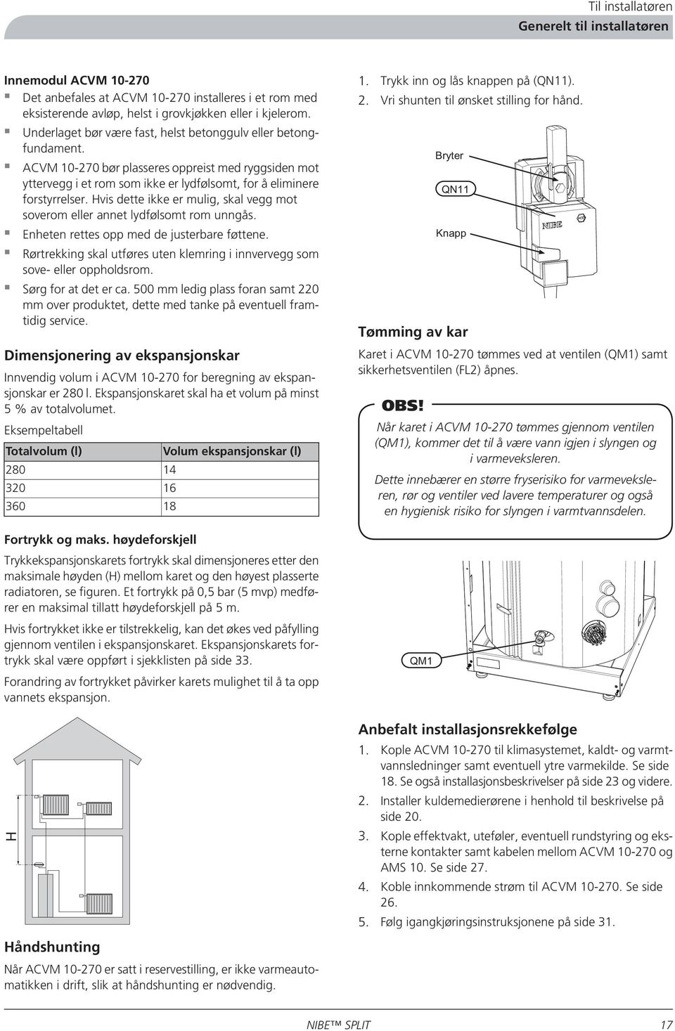 Hvis dette ikke er mulig, skal vegg mot soverom eller annet lydfølsomt rom unngås. Enheten rettes opp med de justerbare føttene.