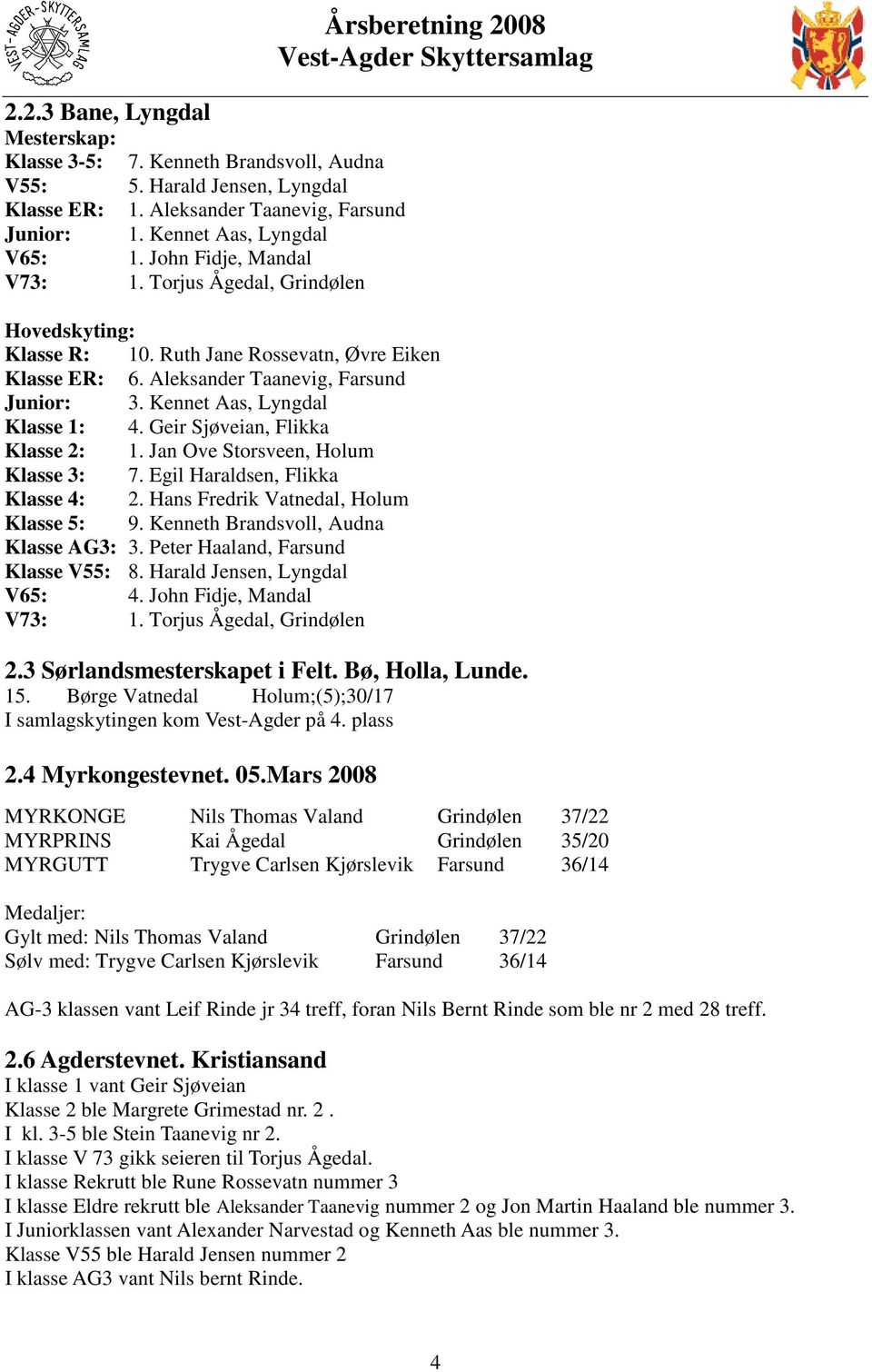 Kennet Aas, Lyngdal Klasse 1: 4. Geir Sjøveian, Flikka Klasse 2: 1. Jan Ove Storsveen, Holum Klasse 3: 7. Egil Haraldsen, Flikka Klasse 4: 2. Hans Fredrik Vatnedal, Holum Klasse 5: 9.