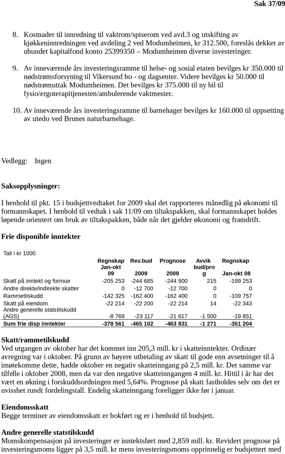 000 til nødstrømsforsyning til Vikersund bo - og dagsenter. Videre bevilges kr 50.000 til nødstrømuttak Modumheimen. Det bevilges kr 375.