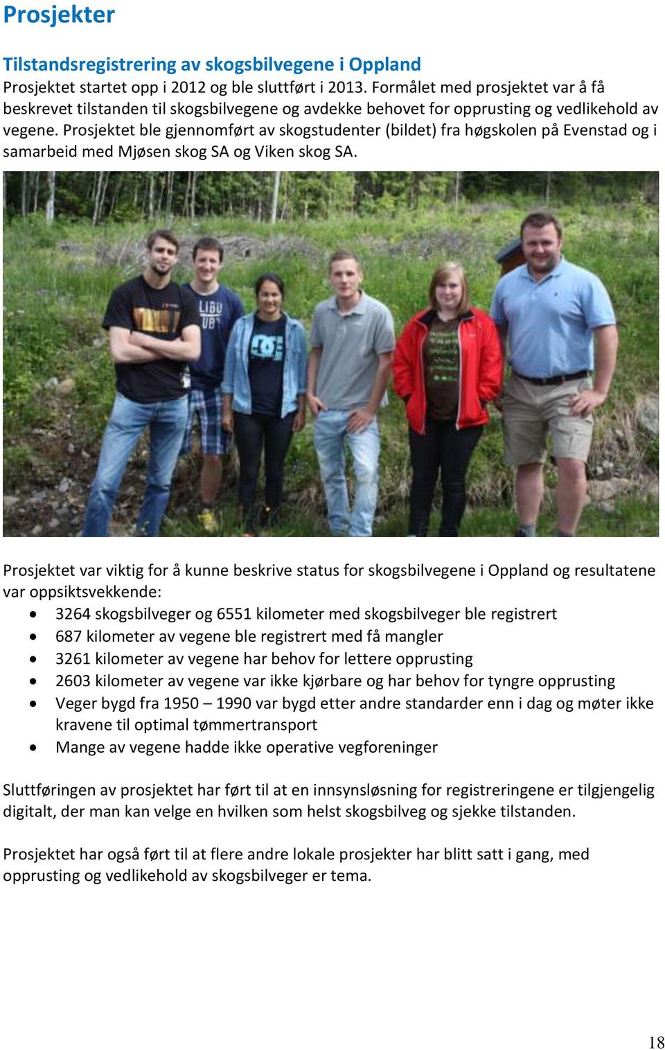 Prosjektet ble gjennomført av skogstudenter (bildet) fra høgskolen på Evenstad og i samarbeid med Mjøsen skog SA og Viken skog SA.