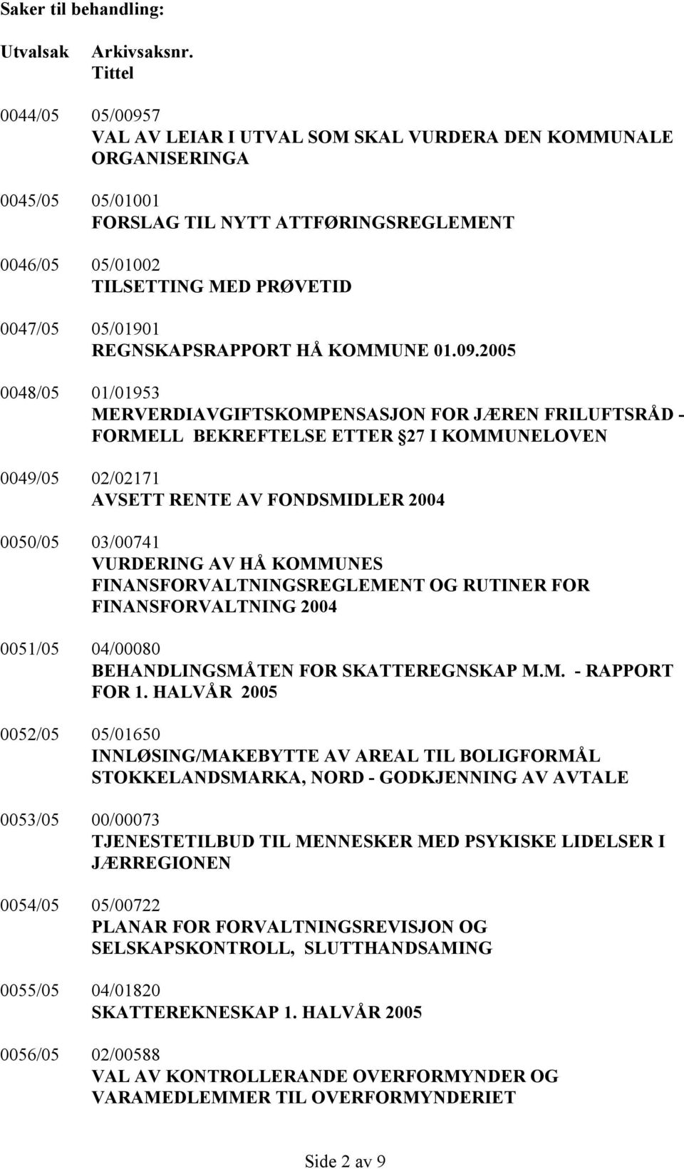 05/01901 REGNSKAPSRAPPORT HÅ KOMMUNE 01.09.