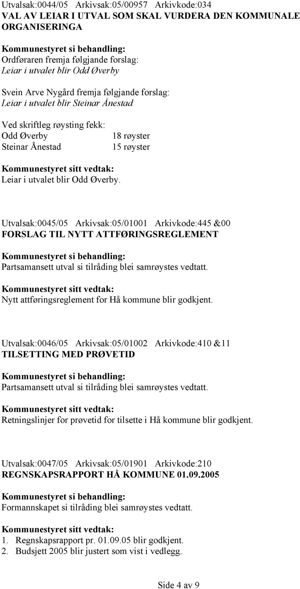 Utvalsak:0045/05 Arkivsak:05/01001 Arkivkode:445 &00 FORSLAG TIL NYTT ATTFØRINGSREGLEMENT Partsamansett utval si tilråding blei samrøystes vedtatt.