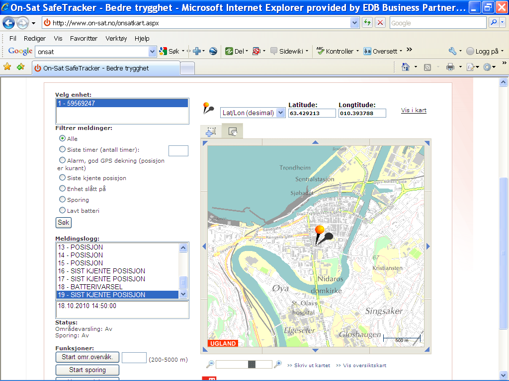 Sporingsteknologi GPSenhet (On-Sat) Eldrerådet i Trondheim er positiv til bruk av GPS og har