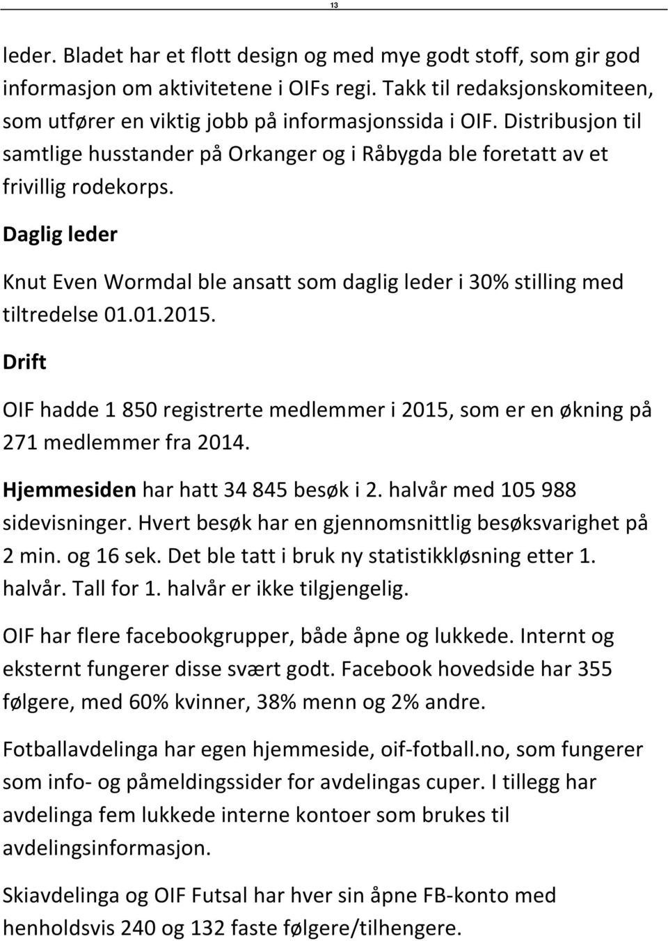 Drift OIF hadde 1 850 registrerte medlemmer i 2015, som er en økning på 271 medlemmer fra 2014. Hjemmesiden har hatt 34 845 besøk i 2. halvår med 105 988 sidevisninger.