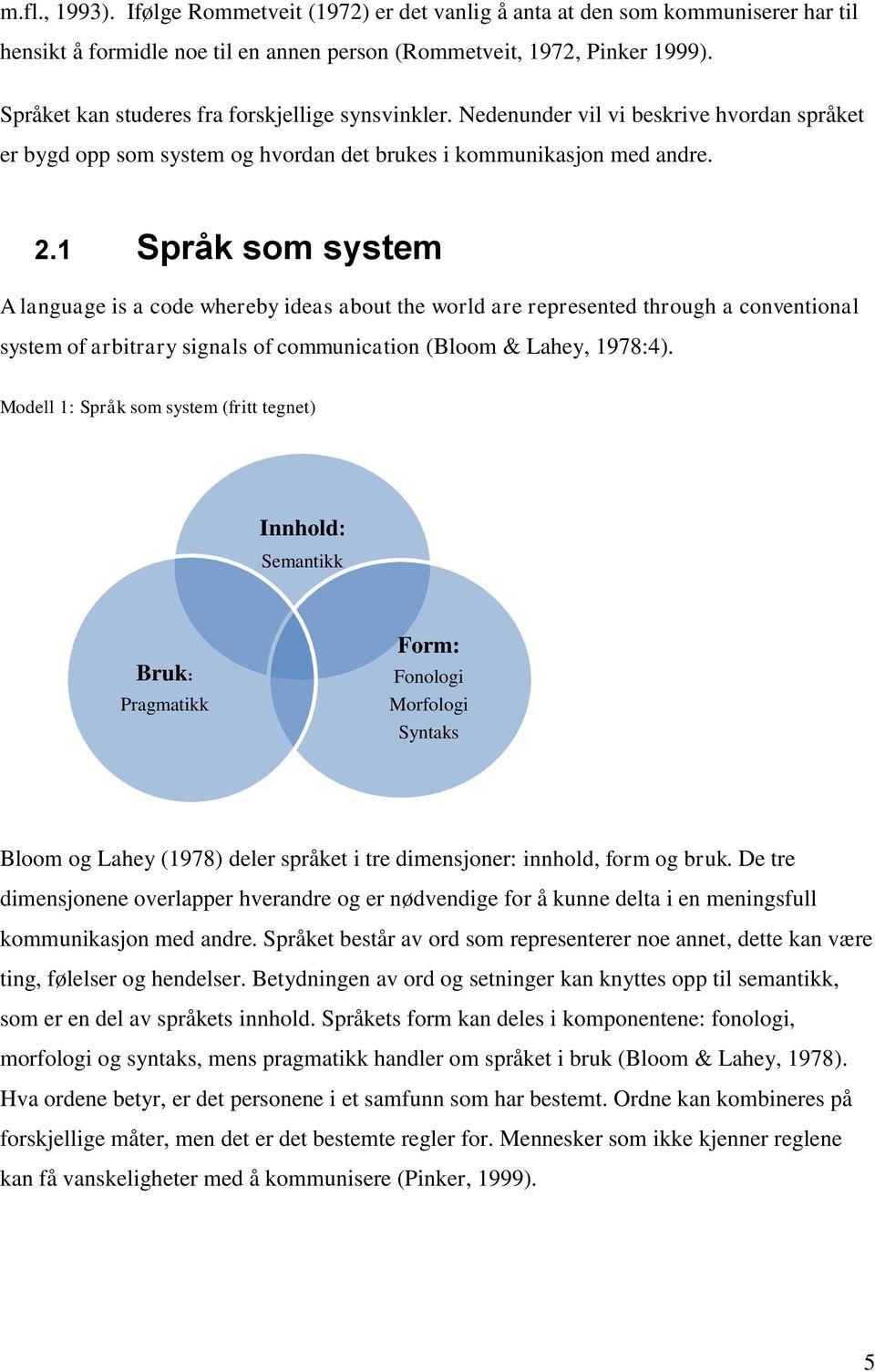 1 Språk som system A language is a code whereby ideas about the world are represented through a conventional system of arbitrary signals of communication (Bloom & Lahey, 1978:4).