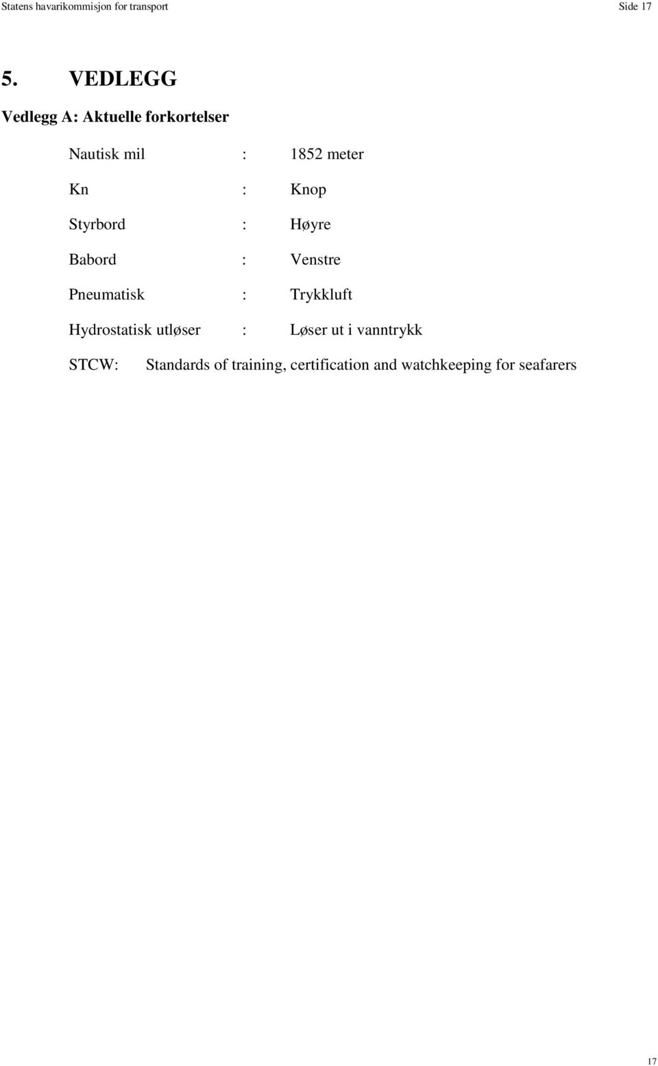 Styrbord : Høyre Babord : Venstre Pneumatisk : Trykkluft Hydrostatisk