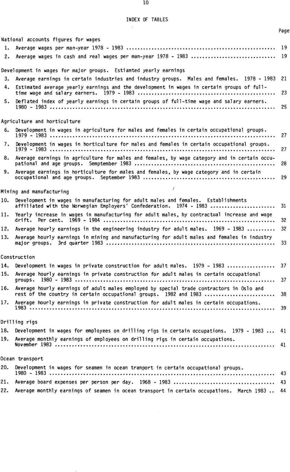 Males and females. 1978-1983 21 4. Estimated average yearly earnings and the development in wages in certain groups of fulltime wage and salary earners. 1979-1983 23 5.