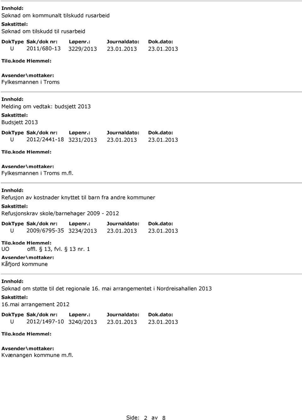 Refusjon av kostnader knyttet til barn fra andre kommuner Refusjonskrav skole/barnehager 2009-2012 2009/6795-35 3234/2013